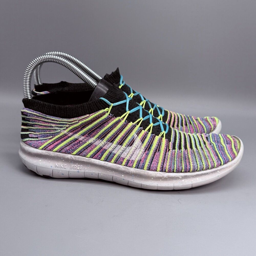 Nike Free RN Motion Flyknit Womens 8 Purple Rainbow Low Top Running Sneaker Shoe